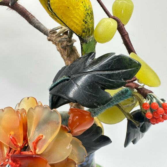 Vintage Chinese cloisonné enamel vase guilloche bird semiprecious flowers tree - Picture 5 of 11